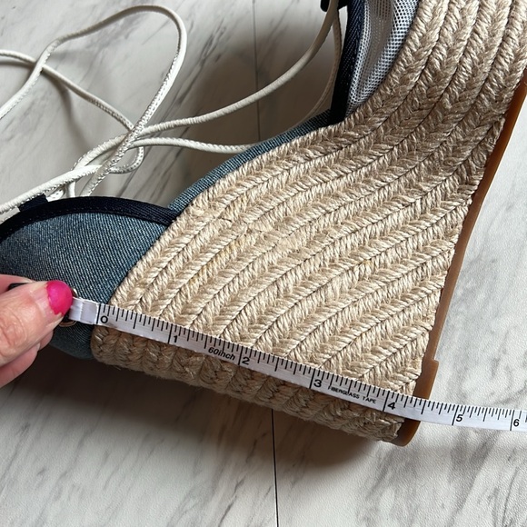 Gianni Bini Santoro two denim ankle wrap espadrille platform jean blue mesh 6 - Picture 8 of 8